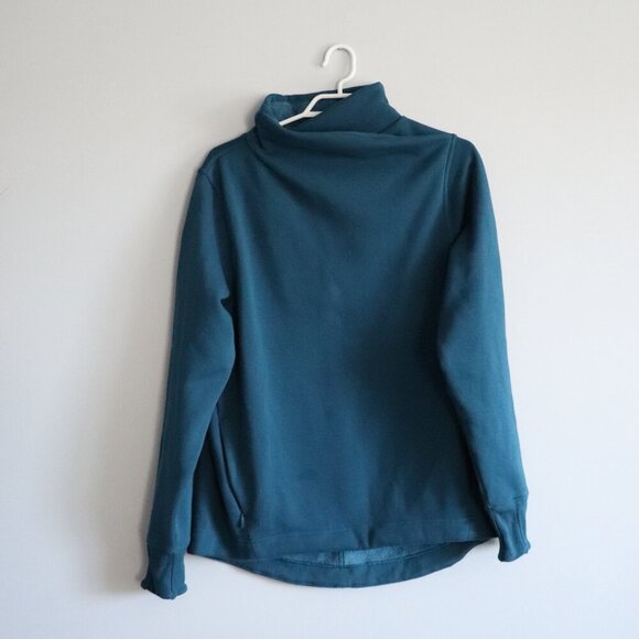 Athleta Women's Sz M Blue Cozy Karma Twist Neck Relaxed Pullover Sweater Top - Picture 1 of 15
